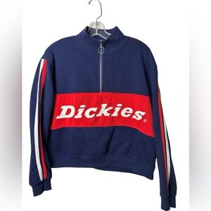 Dickies Half Zip Sweatshirt Navy Red White Logo Stripe Pullover Women’s M